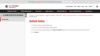 Outlook Online, Help and Support, La Trobe University