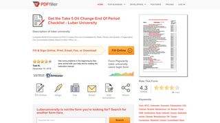 Take 5 Oil Change End Of Period Checklist - Luber University - PDFfiller
