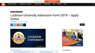 Lucknow University Admission Form 2019 - Apply Online | AglaSem ...