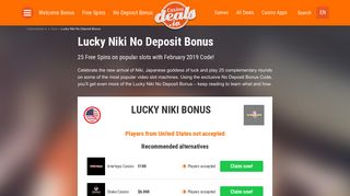 Lucky Niki No Deposit Bonus Free Spins 01/2019 - 25 Free ...