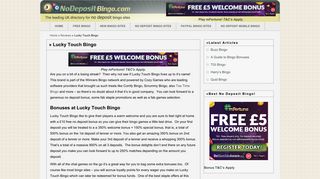 Lucky Touch Bingo - grab your £15 no deposit bonus!