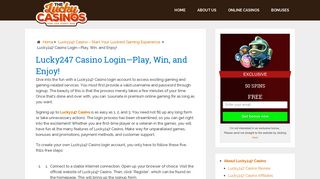 Quick Lucky247 Casino Login to 250+ Games - The Lucky Casinos
