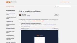 How to reset your password – Luma Health