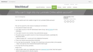 Why can't I login into my Luminate Online admin account? - Blackbaud ...