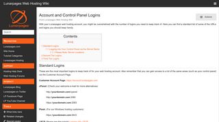 Account and Control Panel Logins - Lunarpages Web Hosting Wiki