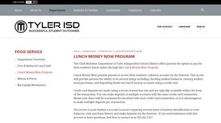 Food Service / Lunch Money Now Program - Tyler ISD