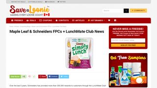 Maple Leaf & Schneiders FPCs + LunchMate Club News — Deals ...