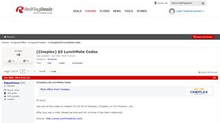[Cineplex] $5 LunchMate Codes - RedFlagDeals.com Forums