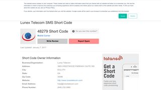 Lunex Telecom SMS Short Code - 48279 | U.S. Short Code Directory