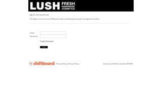 Welcome to Lush Cosmetics Shiftboard Login Page