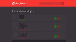 lushstories.com passwords - BugMeNot