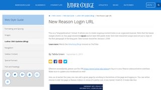 New Reason Login URL | Web Style Guide | Luther College