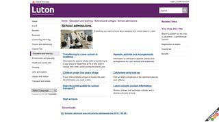 School admissions - Luton Council