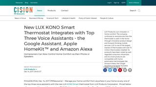 New LUX KONO Smart Thermostat Integrates with Top Three Voice ...