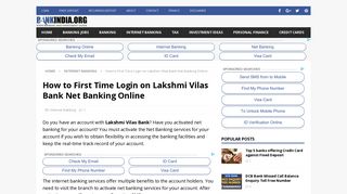 How to First Time Login on Lakshmi Vilas Bank Net Banking Online