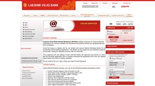 Net Banking - Lakshmi Vilas Bank