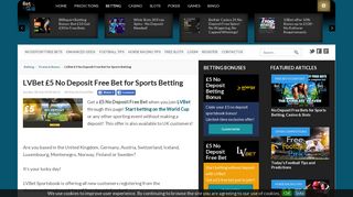 LVBet £5 No Deposit Free Bet for Sports Betting | BetAndSkill