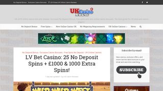 LVBet Casino: 25 No Deposit Spins + £1000 & 1000 Extra Spins ...