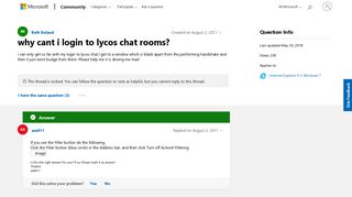 why cant i login to lycos chat rooms? - Microsoft Community