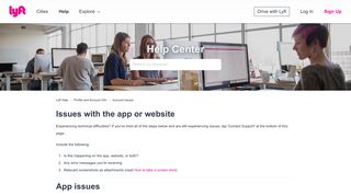Issues with the app or website – Lyft Help