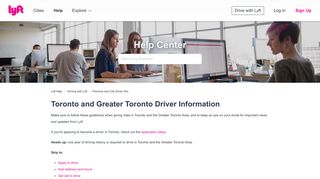 Toronto and Greater Toronto Driver Information – Lyft Help