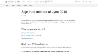 Sign in to and out of Lync 2010 - Lync - Office Support - Office 365