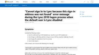 “Cannot sign in to Lync because this sign-in address was not found ...