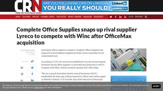 Complete Office Supplies snaps up rival supplier Lyreco to compete ...