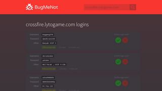crossfire.lytogame.com passwords - BugMeNot