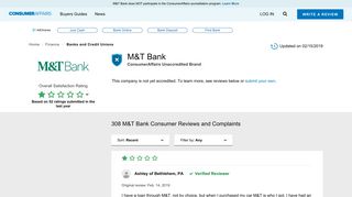 M&T Bank • 305 Customer Reviews and Complaints • ConsumerAffairs