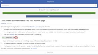I can't find my account from the - Facebook