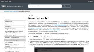 Master recovery key | ESET Secure Authentication | ESET Online help