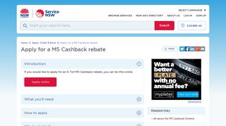 Apply for a M5 Cashback rebate | Service NSW
