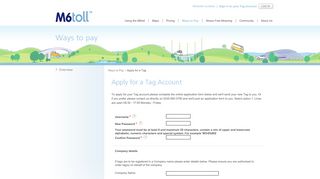 M6toll - Stress Free Motoring - Apply for a Tag Account