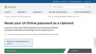Reset your UI Online password as a claimant | Mass.gov