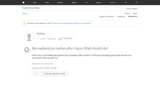 My macbook pro crashes after i log in. Wh… - Apple Community