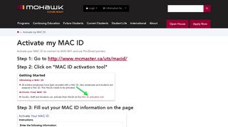 Activate my MAC ID | Mohawk College