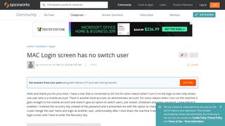 [SOLVED] MAC Login screen has no switch user - Spiceworks Community