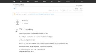 SSH not working - Apple Community
