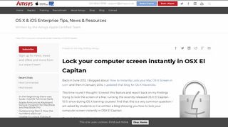 Lock your computer screen instantly in OSX El Capitan - Amsys
