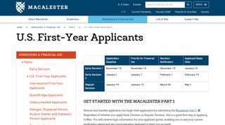 First-Year Applicants - Admissions & Financial Aid - Macalester College