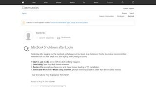 MacBook Shutdown after Login - Apple Community