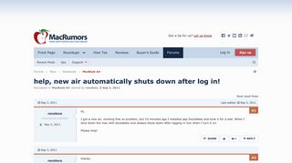 help, new air automatically shuts down after log in! | MacRumors ...
