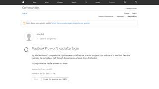 MacBook Pro won't load after login - Apple Community - Apple ...