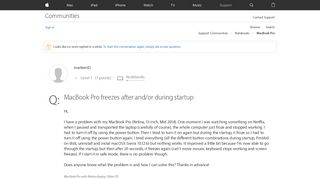 Question: Q: MacBook Pro freezes after and/or during startup ...