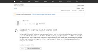 Macbook Pro login bar stuck at finished p… - Apple Community