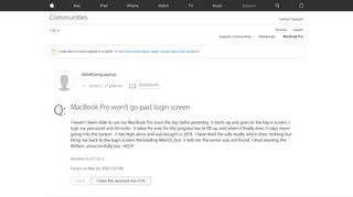 MacBook Pro won't go past login screen - Apple Community
