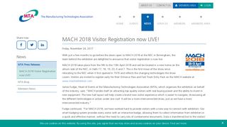 MACH 2018 Visitor Registration now LIVE! | MTA - Manufacturing ...