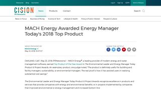 MACH Energy Awarded Energy Manager Today's 2018 Top Product