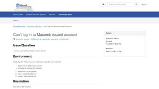 Article - Can't log in to Macomb issu... - TeamDynamix